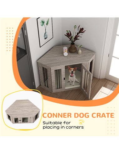 PawHut 2 in 1 Dog Crate Furniture Side Table, with Cushion, 104 x 55 x 63cm - Walnut Brown