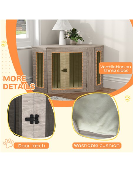 PawHut 2 in 1 Dog Crate Furniture Side Table, with Cushion, 104 x 55 x 63cm - Walnut Brown - pic 142369 | FastDaddyshop