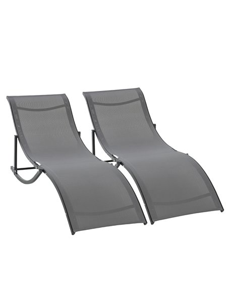 Outsunny Set of 2 S-shaped Foldable Lounge Chair Sun Lounger Reclining Outdoor Chair for Patio Beach Garden Grey - pic 14237 | FastDaddyshop