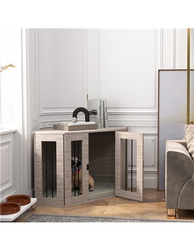 PawHut 2 in 1 Dog Crate Furniture Side Table, with Cushion, 104 x 55 x 63cm - Walnut Brown