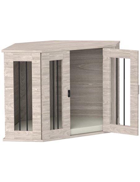 PawHut 2 in 1 Dog Crate Furniture Side Table, with Cushion, 104 x 55 x 63cm - Walnut Brown - pic 142372 | FastDaddyshop