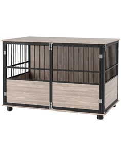 PawHut 100cm Furniture Style Dog Crate Dog Cage End Table Indoor with 3 Doors Soft Washable Cushion, for Large Sized Dogs