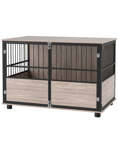 PawHut 100cm Furniture Style Dog Crate Dog Cage End Table Indoor with 3 Doors Soft Washable Cushion, for Large Sized Dogs - pic 142373 | FastDaddyshop