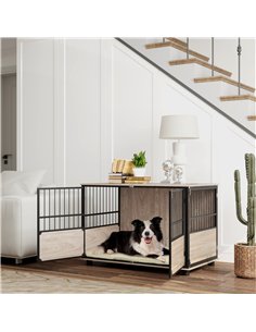 PawHut 100cm Furniture Style Dog Crate Dog Cage End Table Indoor with 3 Doors Soft Washable Cushion, for Large Sized Dogs 2