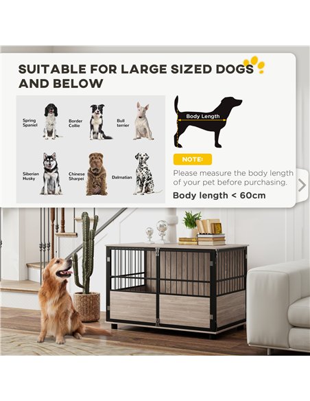 PawHut 100cm Furniture Style Dog Crate Dog Cage End Table Indoor with 3 Doors Soft Washable Cushion, for Large Sized Dogs - pic 142376 | FastDaddyshop