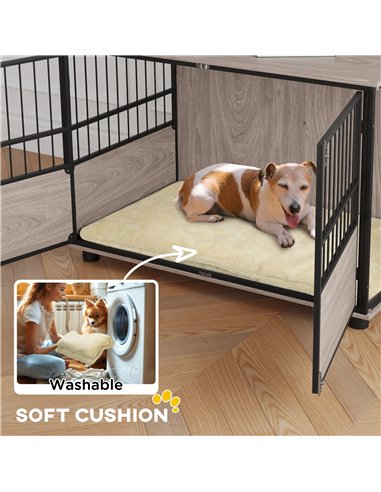 PawHut 100cm Furniture Style Dog Crate Dog Cage End Table Indoor with 3 Doors Soft Washable Cushion, for Large Sized Dogs