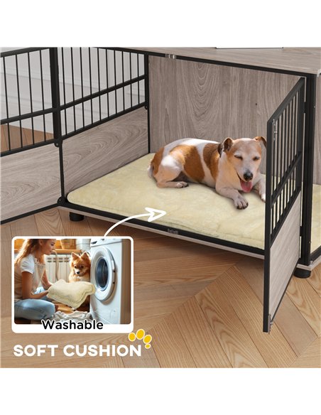 PawHut 100cm Furniture Style Dog Crate Dog Cage End Table Indoor with 3 Doors Soft Washable Cushion, for Large Sized Dogs - pic 142377 | FastDaddyshop