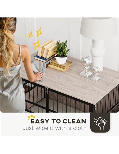 PawHut 100cm Furniture Style Dog Crate Dog Cage End Table Indoor with 3 Doors Soft Washable Cushion, for Large Sized Dogs