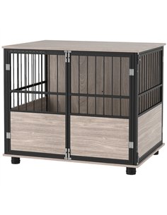 PawHut 80cm Furniture Style Dog Crate Dog Cage End Table Indoor with 3 Doors Soft Washable Cushion, for Medium Sized Dogs