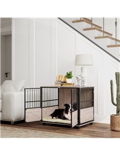 PawHut 80cm Furniture Style Dog Crate Dog Cage End Table Indoor with 3 Doors Soft Washable Cushion, for Medium Sized Dogs 2