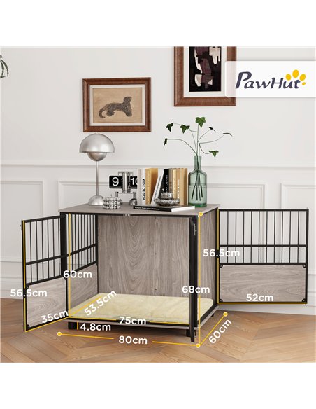 PawHut 80cm Furniture Style Dog Crate Dog Cage End Table Indoor with 3 Doors Soft Washable Cushion, for Medium Sized Dogs - pic 142384 | FastDaddyshop