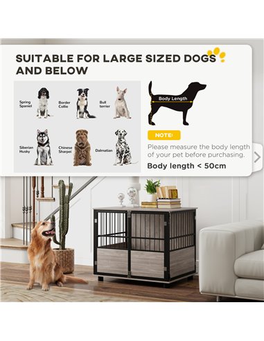 PawHut 80cm Furniture Style Dog Crate Dog Cage End Table Indoor with 3 Doors Soft Washable Cushion, for Medium Sized Dogs