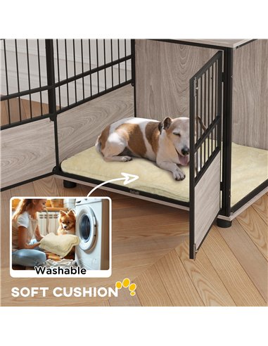 PawHut 80cm Furniture Style Dog Crate Dog Cage End Table Indoor with 3 Doors Soft Washable Cushion, for Medium Sized Dogs