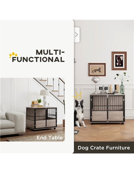 PawHut 80cm Furniture Style Dog Crate Dog Cage End Table Indoor with 3 Doors Soft Washable Cushion, for Medium Sized Dogs - pic 142387 | FastDaddyshop