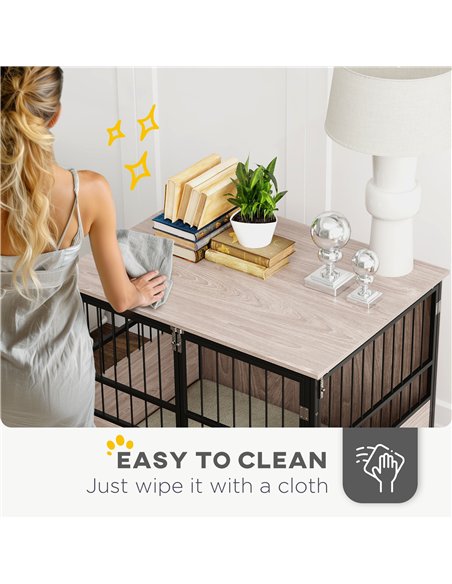 PawHut 80cm Furniture Style Dog Crate Dog Cage End Table Indoor with 3 Doors Soft Washable Cushion, for Medium Sized Dogs - pic 142388 | FastDaddyshop