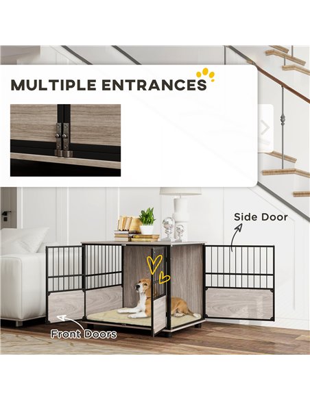 PawHut 80cm Furniture Style Dog Crate Dog Cage End Table Indoor with 3 Doors Soft Washable Cushion, for Medium Sized Dogs - pic 142389 | FastDaddyshop