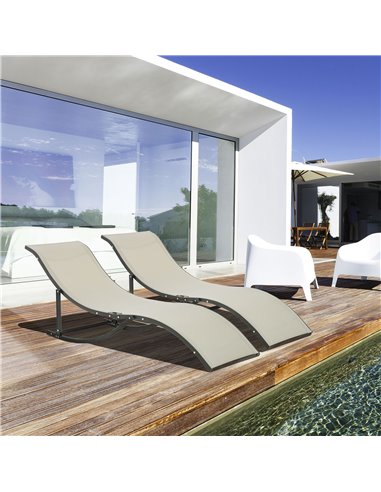 Outsunny Set of 2 S-shaped Foldable Sun Lounger, Khaki
