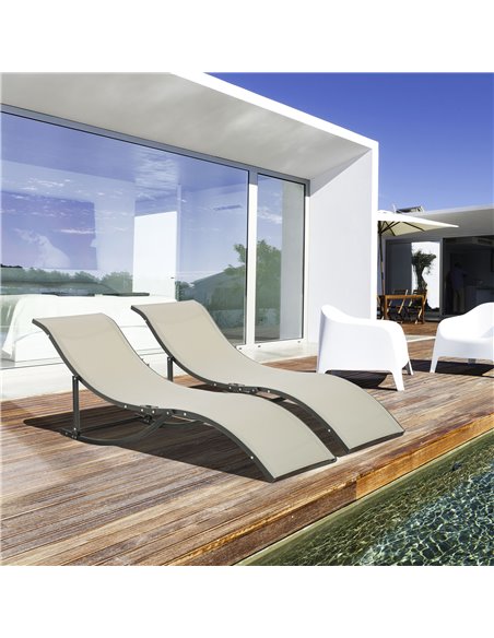Outsunny Set of 2 S-shaped Foldable Sun Lounger, Khaki - pic 14239 | FastDaddyshop