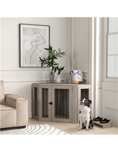 PawHut 2 in 1 Dog Crate Furniture Side Table, with Cushion, 122 x 61 x 71cm - Walnut Brown
