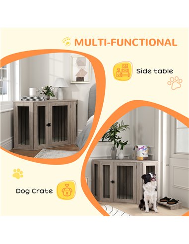 PawHut 2 in 1 Dog Crate Furniture Side Table, with Cushion, 122 x 61 x 71cm - Walnut Brown