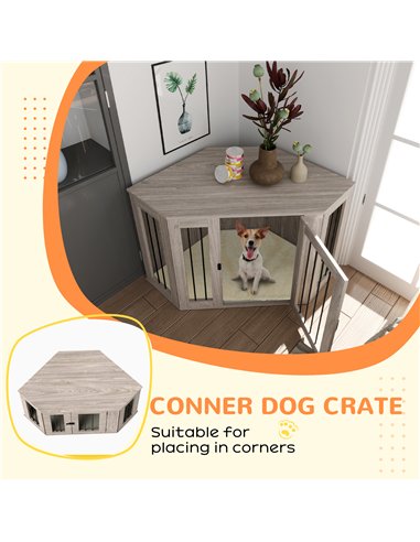 PawHut 2 in 1 Dog Crate Furniture Side Table, with Cushion, 122 x 61 x 71cm - Walnut Brown