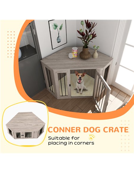 PawHut 2 in 1 Dog Crate Furniture Side Table, with Cushion, 122 x 61 x 71cm - Walnut Brown - pic 142395 | FastDaddyshop