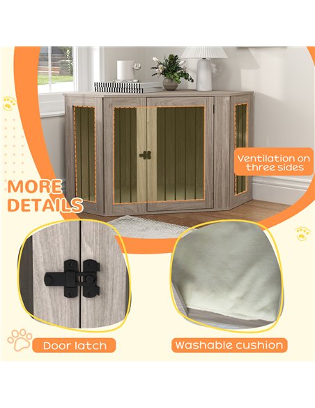 PawHut 2 in 1 Dog Crate Furniture Side Table, with Cushion, 122 x 61 x 71cm - Walnut Brown - pic 142396 | FastDaddyshop