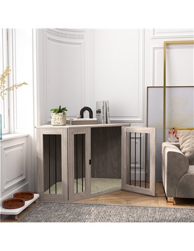 PawHut 2 in 1 Dog Crate Furniture Side Table, with Cushion, 122 x 61 x 71cm - Walnut Brown