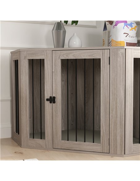 PawHut 2 in 1 Dog Crate Furniture Side Table, with Cushion, 122 x 61 x 71cm - Walnut Brown - pic 142399 | FastDaddyshop
