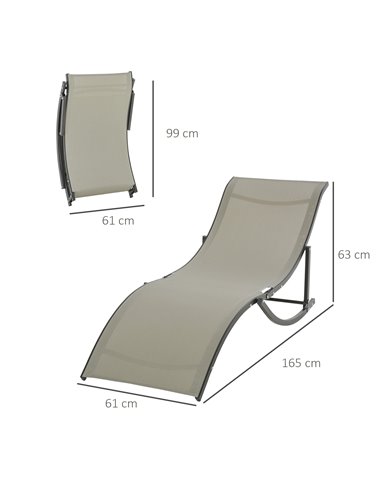 Outsunny Set of 2 S-shaped Foldable Sun Lounger, Khaki