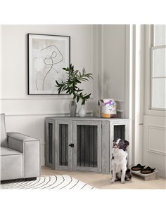 PawHut 2 in 1 Dog Crate Furniture Side Table, with Cushion, 122 x 61 x 71cm - Grey 2