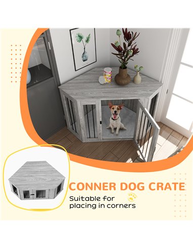 PawHut 2 in 1 Dog Crate Furniture Side Table, with Cushion, 122 x 61 x 71cm - Grey