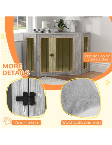 PawHut 2 in 1 Dog Crate Furniture Side Table, with Cushion, 122 x 61 x 71cm - Grey