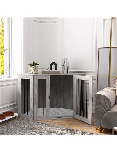 PawHut 2 in 1 Dog Crate Furniture Side Table, with Cushion, 122 x 61 x 71cm - Grey