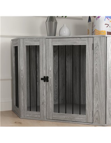 PawHut 2 in 1 Dog Crate Furniture Side Table, with Cushion, 122 x 61 x 71cm - Grey