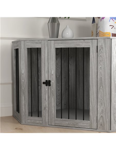 PawHut 2 in 1 Dog Crate Furniture Side Table, with Cushion, 122 x 61 x 71cm - Grey - pic 142408 | FastDaddyshop