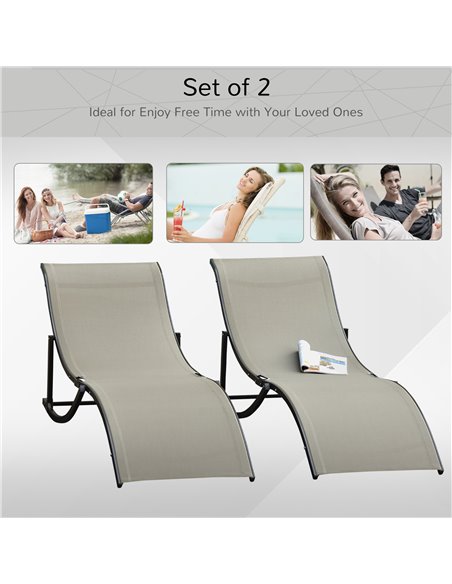 Outsunny Set of 2 S-shaped Foldable Sun Lounger, Khaki - pic 14241 | FastDaddyshop