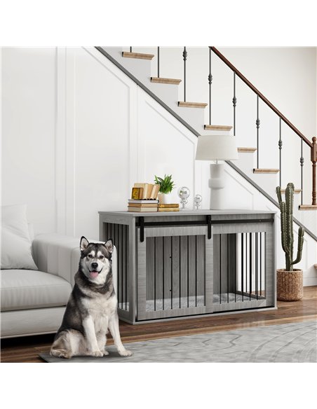 PawHut 118cm Dog Crate Furniture with Removable Cushion for Extra Large Dogs - Grey - pic 142410 | FastDaddyshop