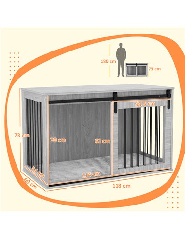 PawHut 118cm Dog Crate Furniture with Removable Cushion for Extra Large Dogs - Grey