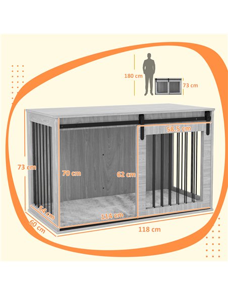 PawHut 118cm Dog Crate Furniture with Removable Cushion for Extra Large Dogs - Grey - pic 142411 | FastDaddyshop