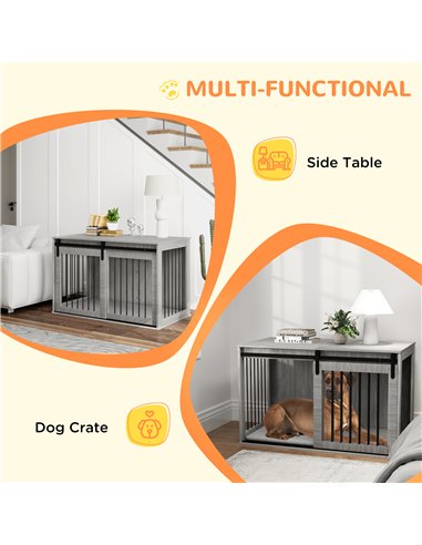 PawHut 118cm Dog Crate Furniture with Removable Cushion for Extra Large Dogs - Grey