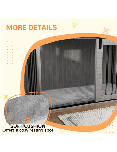 PawHut 118cm Dog Crate Furniture with Removable Cushion for Extra Large Dogs - Grey