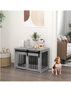 PawHut 80cm Dog Crate Furniture with Removable Cushion for Large Dogs- Grey 2