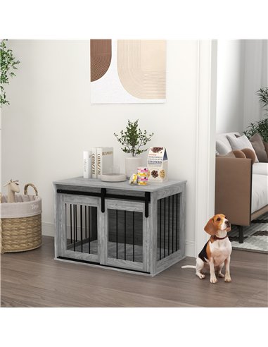 PawHut 80cm Dog Crate Furniture with Removable Cushion for Large Dogs- Grey