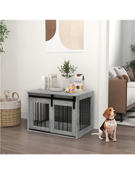PawHut 80cm Dog Crate Furniture with Removable Cushion for Large Dogs- Grey - pic 142419 | FastDaddyshop