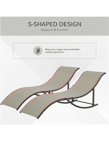 Outsunny Set of 2 S-shaped Foldable Sun Lounger, Khaki
