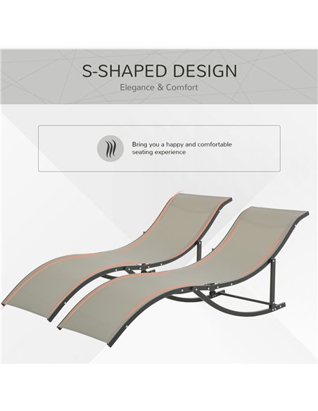 Outsunny Set of 2 S-shaped Foldable Sun Lounger, Khaki - pic 14242 | FastDaddyshop