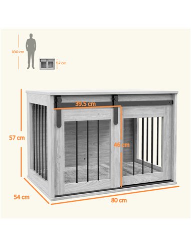 PawHut 80cm Dog Crate Furniture with Removable Cushion for Large Dogs- Grey