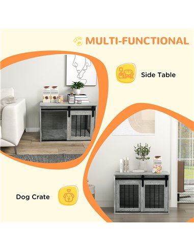 PawHut 80cm Dog Crate Furniture with Removable Cushion for Large Dogs- Grey