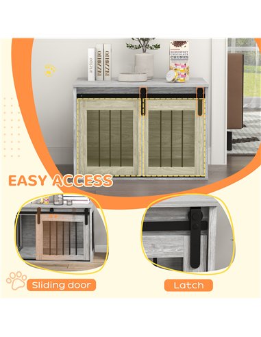 PawHut 80cm Dog Crate Furniture with Removable Cushion for Large Dogs- Grey
